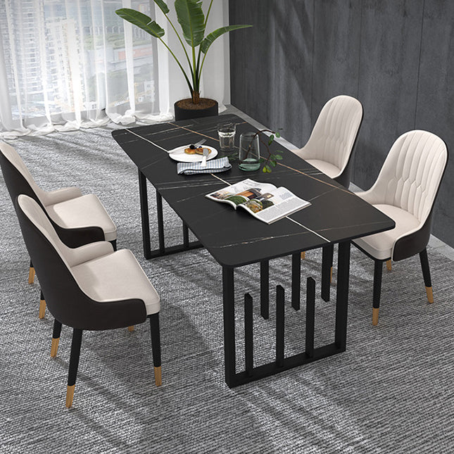 Rechthoekige stenen eettafel traditionele luxe eetgelegenheid meubels met metalen basis