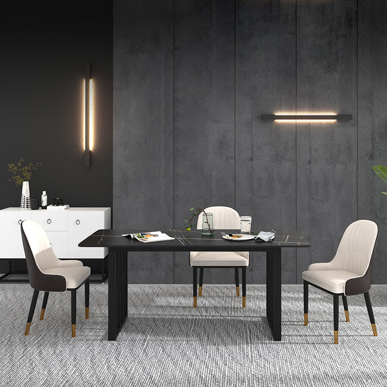 Tavolo da pranzo in pietra rettangolare tradizionale mobile da pranzo di lusso con base metallica