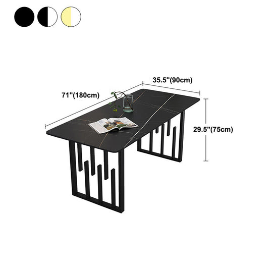 Rectangular Stone Dining Table Traditional Luxury Dining Furniture with Metal Base