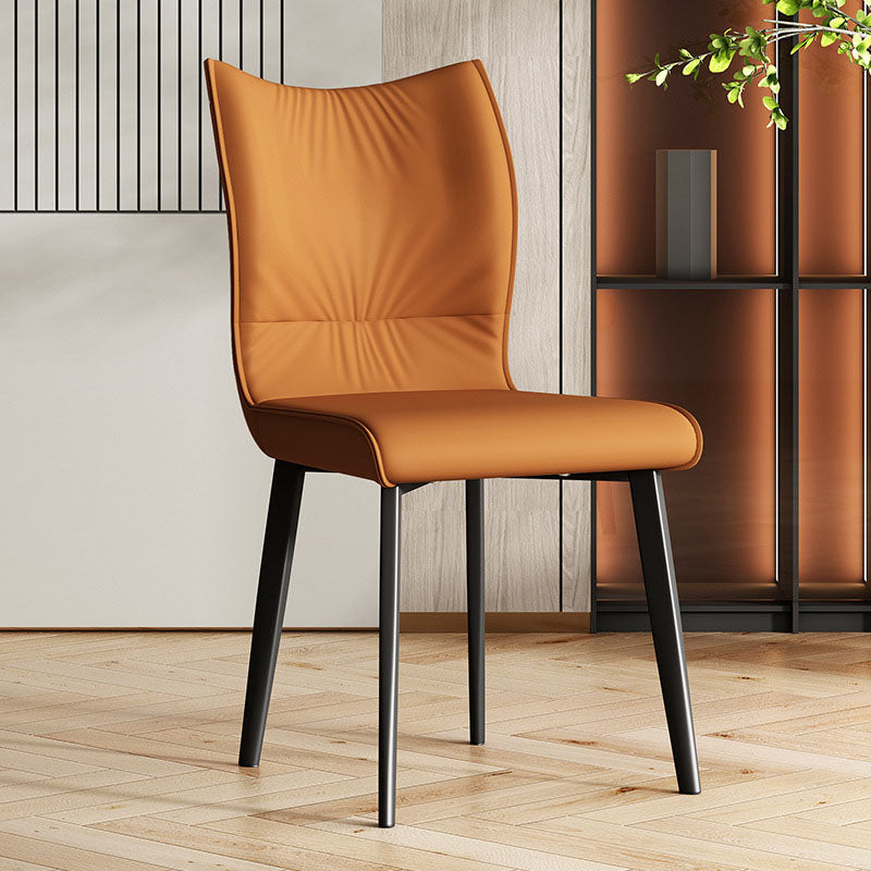 Contemporary Restaurant Leather Side Chair Matte Finish Solid Back Dining Chair Orange 1 Piece Clearhalo 'Dining Chairs' 'Dining Tables & Seating' 'dining_chair' 'furn' 'furn_dining_chair' 'Furniture' 'Kitchen & Dining Furniture' 5922711