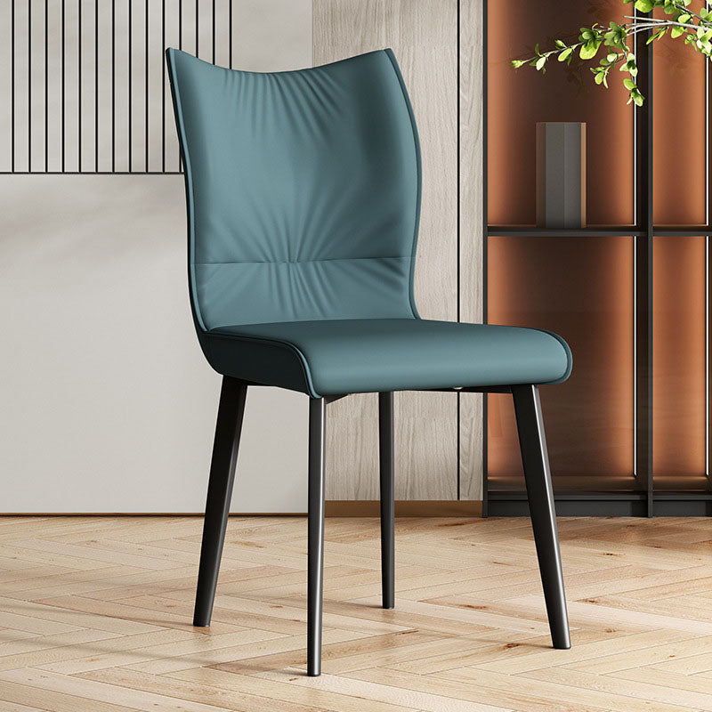 Contemporary Restaurant Leather Side Chair Matte Finish Solid Back Dining Chair Blackish Green 1 Piece Clearhalo 'Dining Chairs' 'Dining Tables & Seating' 'dining_chair' 'furn' 'furn_dining_chair' 'Furniture' 'Kitchen & Dining Furniture' 5922714