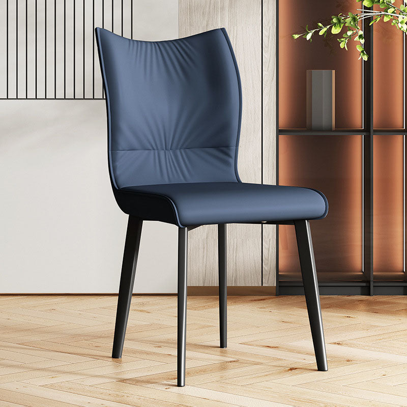 Contemporary Restaurant Leather Side Chair Matte Finish Solid Back Dining Chair Dark Blue 1 Piece Clearhalo 'Dining Chairs' 'Dining Tables & Seating' 'dining_chair' 'furn' 'furn_dining_chair' 'Furniture' 'Kitchen & Dining Furniture' 5922716