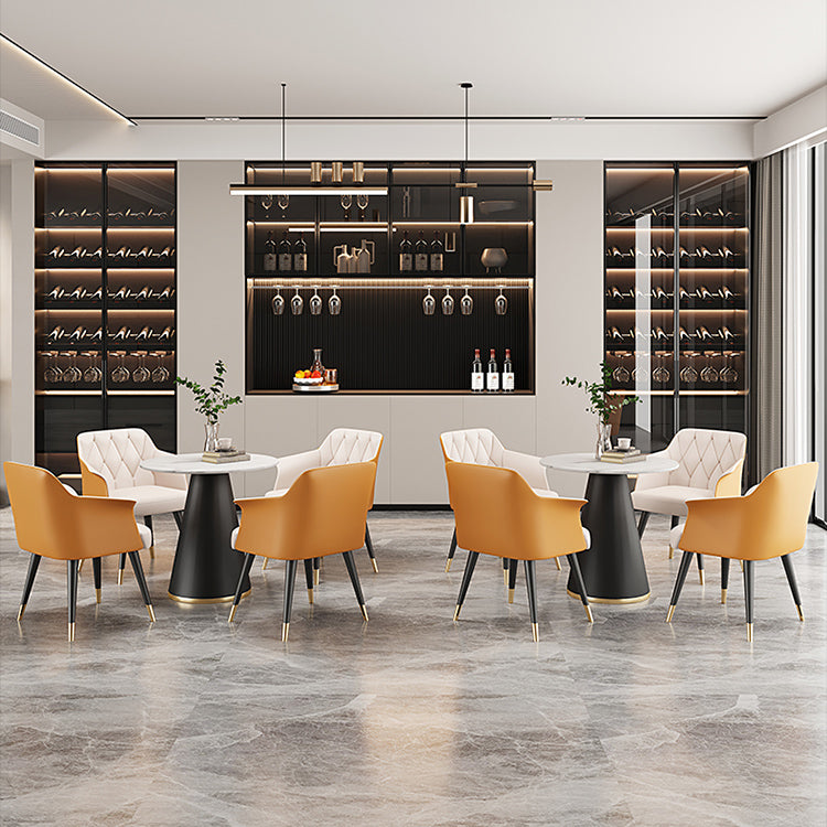 Sillas de comedor de glam metal de metal silla de comedor de cuero falso para uso en el hogar