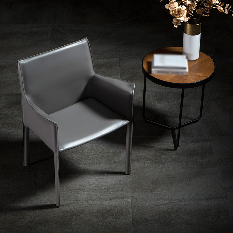 Designer stijl vaste achterstoel thuisarm matte afwerking lederen eetkamerstoel