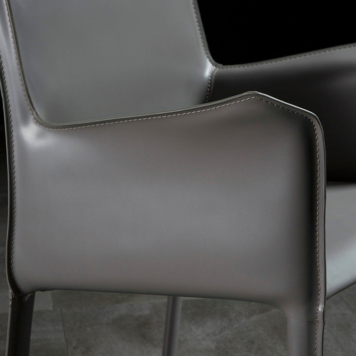 Designer stijl vaste achterstoel thuisarm matte afwerking lederen eetkamerstoel