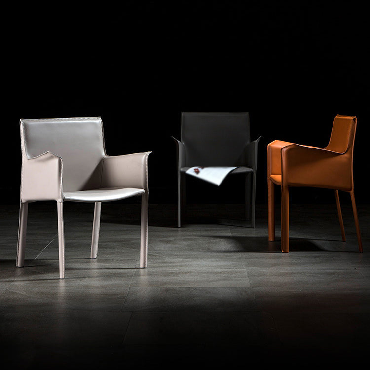 Designer stijl vaste achterstoel thuisarm matte afwerking lederen eetkamerstoel