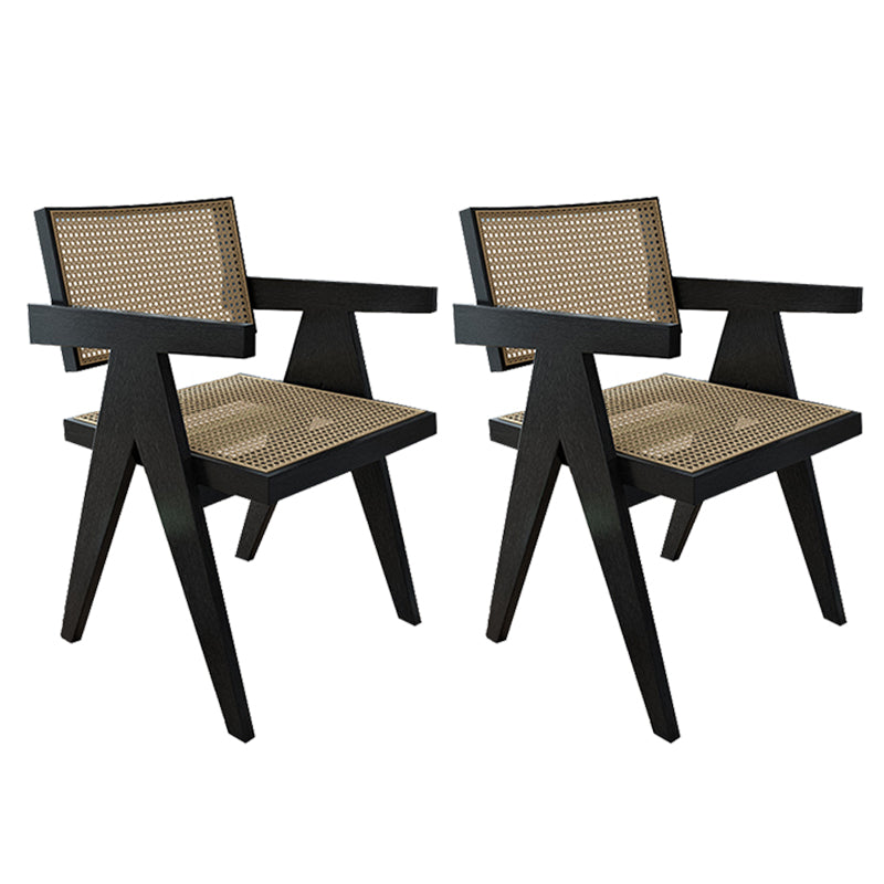 Traditional Style Dining Chair Solid Wood Cane Back Arm Chair for Home Black 2 Piece Set Clearhalo 'Dining Chairs' 'Dining Tables & Seating' 'dining_chair' 'furn' 'furn_dining_chair' 'Furniture' 'Kitchen & Dining Furniture' 5923067