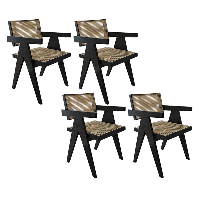 Traditional Style Dining Chair Solid Wood Cane Back Arm Chair for Home Black 4 Piece Set Clearhalo 'Dining Chairs' 'Dining Tables & Seating' 'dining_chair' 'furn' 'furn_dining_chair' 'Furniture' 'Kitchen & Dining Furniture' 5923069
