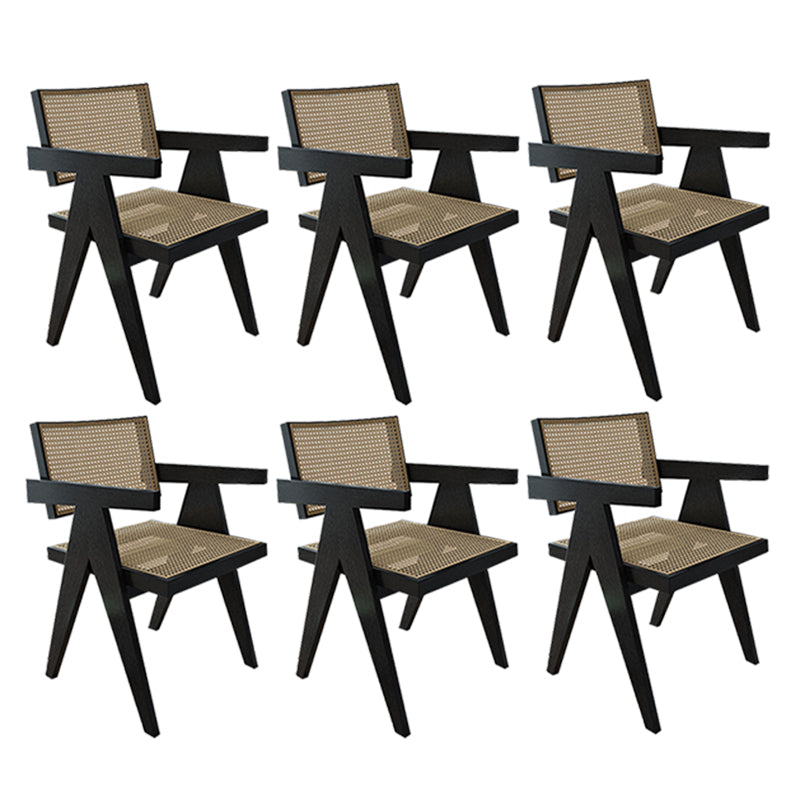 Traditional Style Dining Chair Solid Wood Cane Back Arm Chair for Home Black 6 Piece Set Clearhalo 'Dining Chairs' 'Dining Tables & Seating' 'dining_chair' 'furn' 'furn_dining_chair' 'Furniture' 'Kitchen & Dining Furniture' 5923072