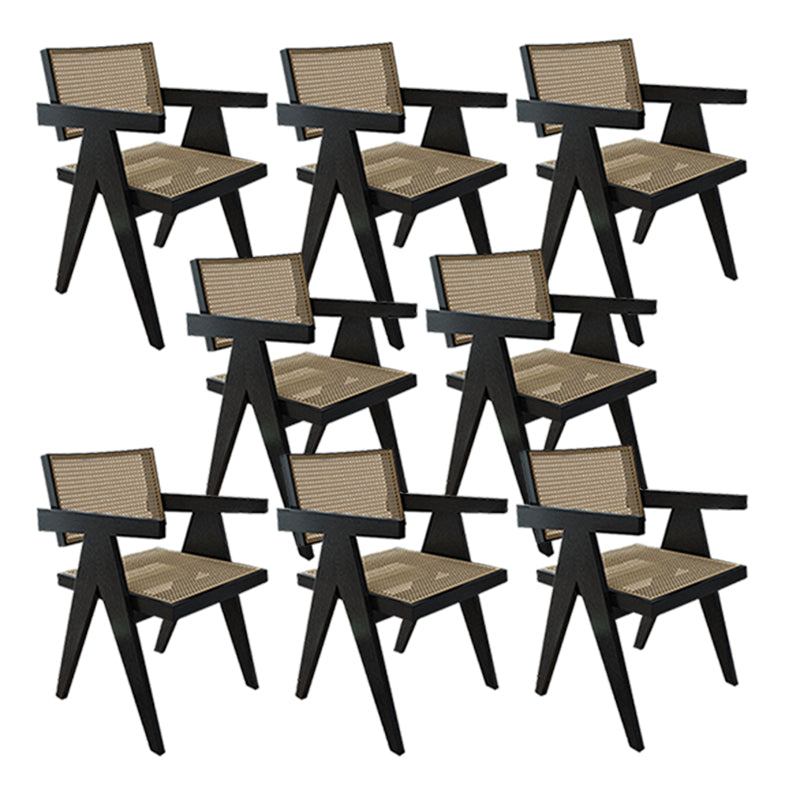 Traditional Style Dining Chair Solid Wood Cane Back Arm Chair for Home Black 8 Piece Set Clearhalo 'Dining Chairs' 'Dining Tables & Seating' 'dining_chair' 'furn' 'furn_dining_chair' 'Furniture' 'Kitchen & Dining Furniture' 5923073