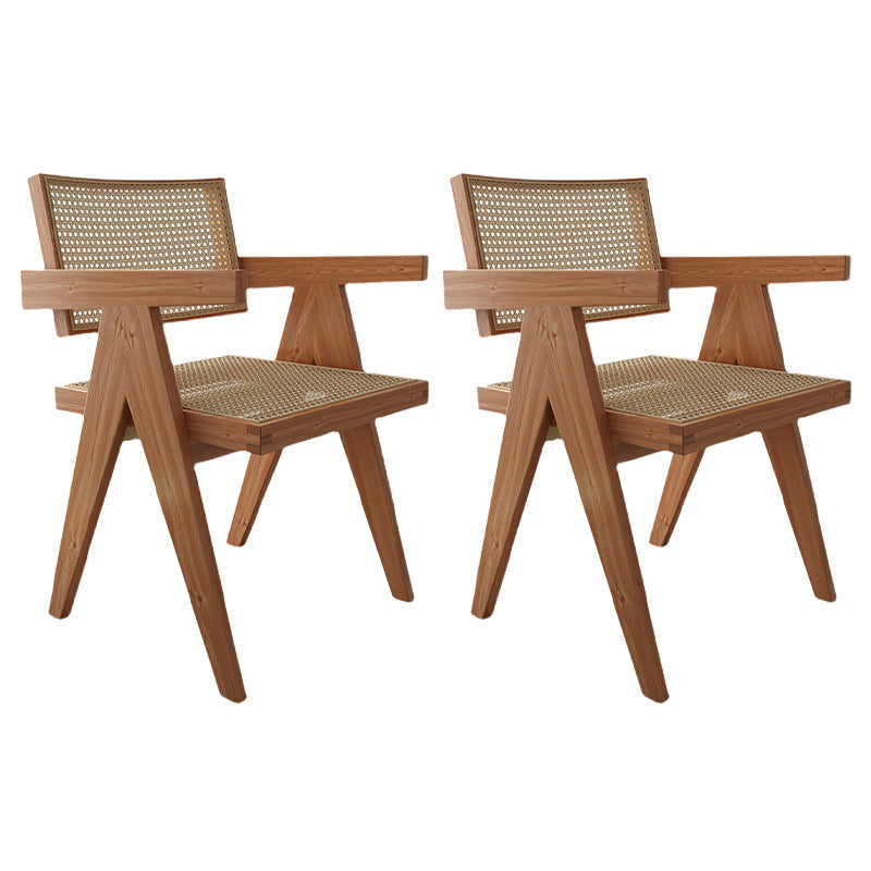 Traditional Style Dining Chair Solid Wood Cane Back Arm Chair for Home Brown 2 Piece Set Clearhalo 'Dining Chairs' 'Dining Tables & Seating' 'dining_chair' 'furn' 'furn_dining_chair' 'Furniture' 'Kitchen & Dining Furniture' 5923078