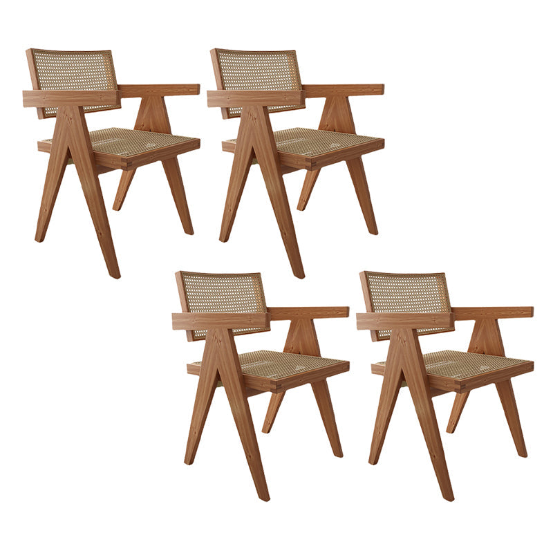 Traditional Style Dining Chair Solid Wood Cane Back Arm Chair for Home Brown 4 Piece Set Clearhalo 'Dining Chairs' 'Dining Tables & Seating' 'dining_chair' 'furn' 'furn_dining_chair' 'Furniture' 'Kitchen & Dining Furniture' 5923080