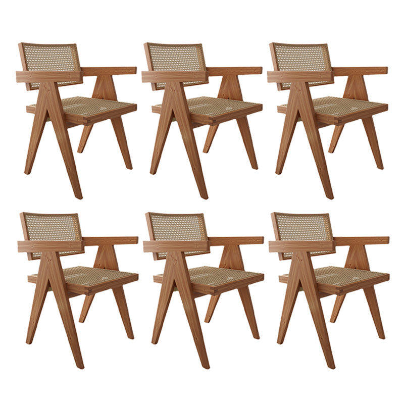 Traditional Style Dining Chair Solid Wood Cane Back Arm Chair for Home Brown 6 Piece Set Clearhalo 'Dining Chairs' 'Dining Tables & Seating' 'dining_chair' 'furn' 'furn_dining_chair' 'Furniture' 'Kitchen & Dining Furniture' 5923081