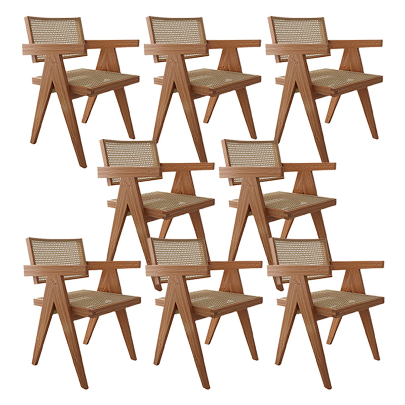 Traditional Style Dining Chair Solid Wood Cane Back Arm Chair for Home Brown 8 Piece Set Clearhalo 'Dining Chairs' 'Dining Tables & Seating' 'dining_chair' 'furn' 'furn_dining_chair' 'Furniture' 'Kitchen & Dining Furniture' 5923083