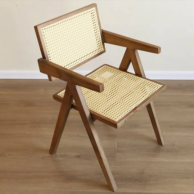 Traditional Style Dining Chair Solid Wood Cane Back Arm Chair for Home Walnut 1 Piece Clearhalo 'Dining Chairs' 'Dining Tables & Seating' 'dining_chair' 'furn' 'furn_dining_chair' 'Furniture' 'Kitchen & Dining Furniture' 5923089