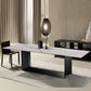 Mesa de comedor rectangular de piedra sinterizada, muebles modernos con base de acero para el hogar