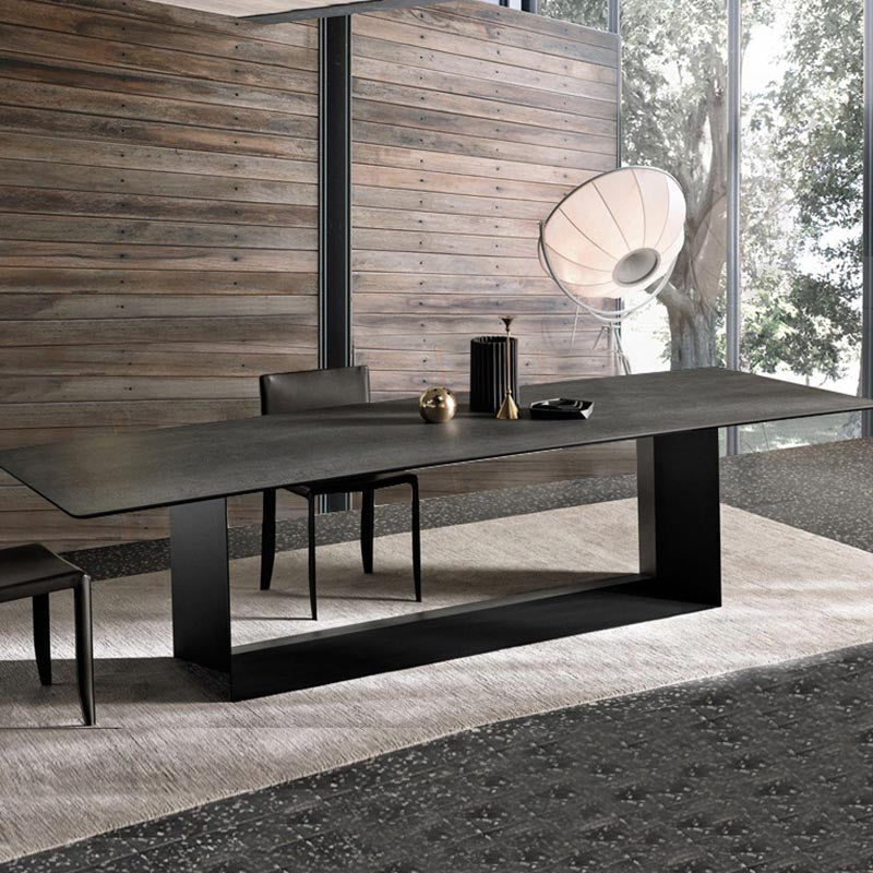 Mesa de comedor rectangular de piedra sinterizada, muebles modernos con base de acero para el hogar
