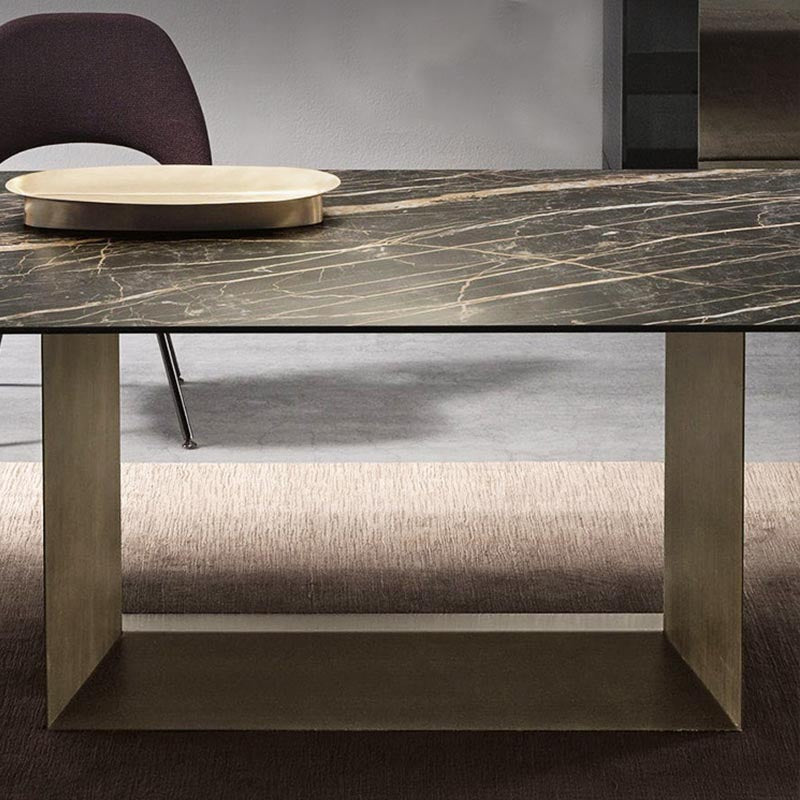 Mesa de comedor rectangular de piedra sinterizada, muebles modernos con base de acero para el hogar