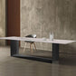 Mesa de comedor rectangular de piedra sinterizada, muebles modernos con base de acero para el hogar