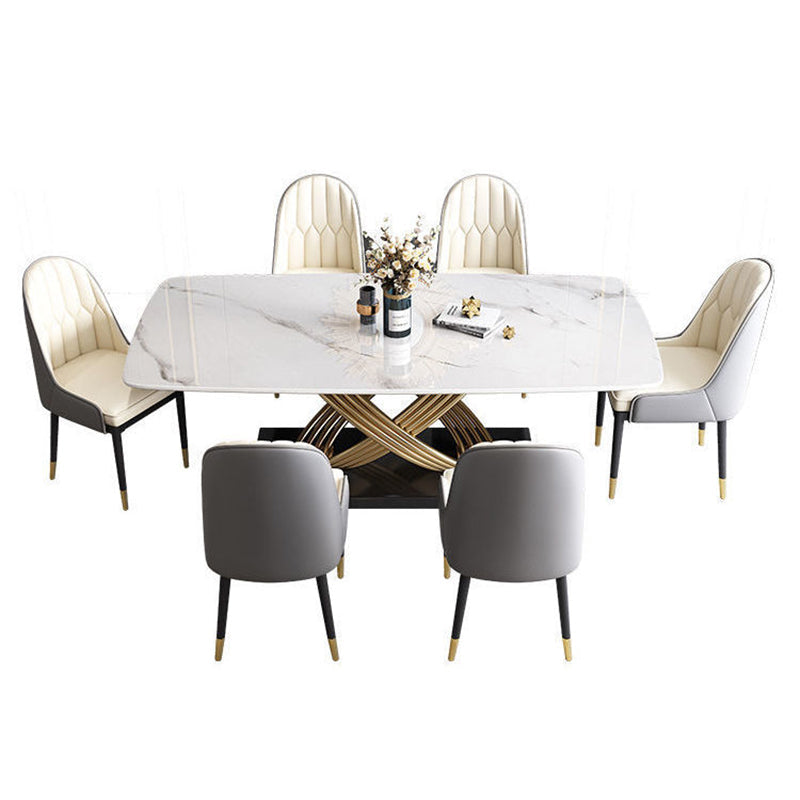 Stone Top Dining Table Contemporary Dining Table with Pedestal Base White Without Chairs Clearhalo 'Dining Tables & Seating' 'Dining Tables' 'dining_table' 'furn' 'furn_dining_table' 'Furniture' 'Kitchen & Dining Furniture' 5923418