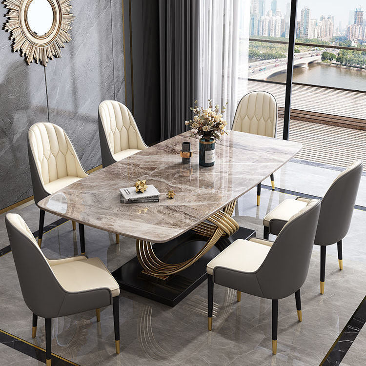 Stone Top Dining Table Contemporary Dining Table with Pedestal Base Gray Without Chairs Clearhalo 'Dining Tables & Seating' 'Dining Tables' 'dining_table' 'furn' 'furn_dining_table' 'Furniture' 'Kitchen & Dining Furniture' 5923420