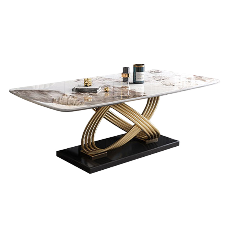 Stone Top Dining Table Contemporary Dining Table with Pedestal Base Pandora Gold Without Chairs Clearhalo 'Dining Tables & Seating' 'Dining Tables' 'dining_table' 'furn' 'furn_dining_table' 'Furniture' 'Kitchen & Dining Furniture' 5923422