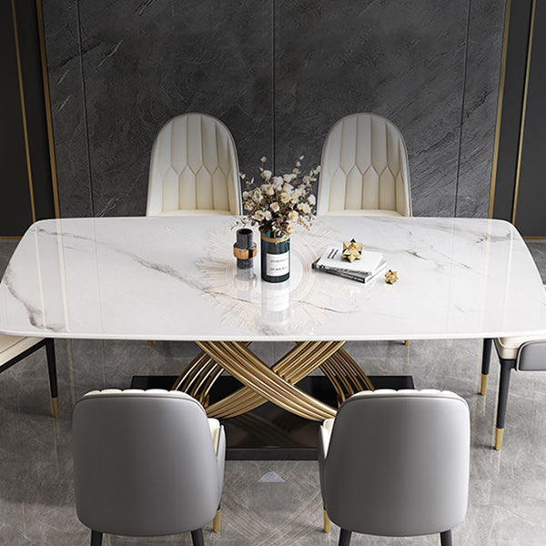 Stone Top Dining Table Contemporary Dining Table with Pedestal Base Clearhalo 'Dining Tables & Seating' 'Dining Tables' 'dining_table' 'furn' 'furn_dining_table' 'Furniture' 'Kitchen & Dining Furniture' 5923427