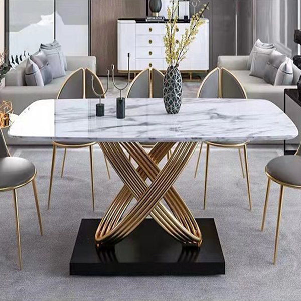Stone Top Dining Table Contemporary Dining Table with Pedestal Base Clearhalo 'Dining Tables & Seating' 'Dining Tables' 'dining_table' 'furn' 'furn_dining_table' 'Furniture' 'Kitchen & Dining Furniture' 5923429