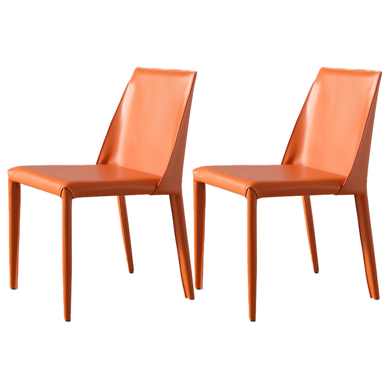 Silla lateral de espalda baja con patas de cuero silla de comedor contemporánea de metal para el hogar