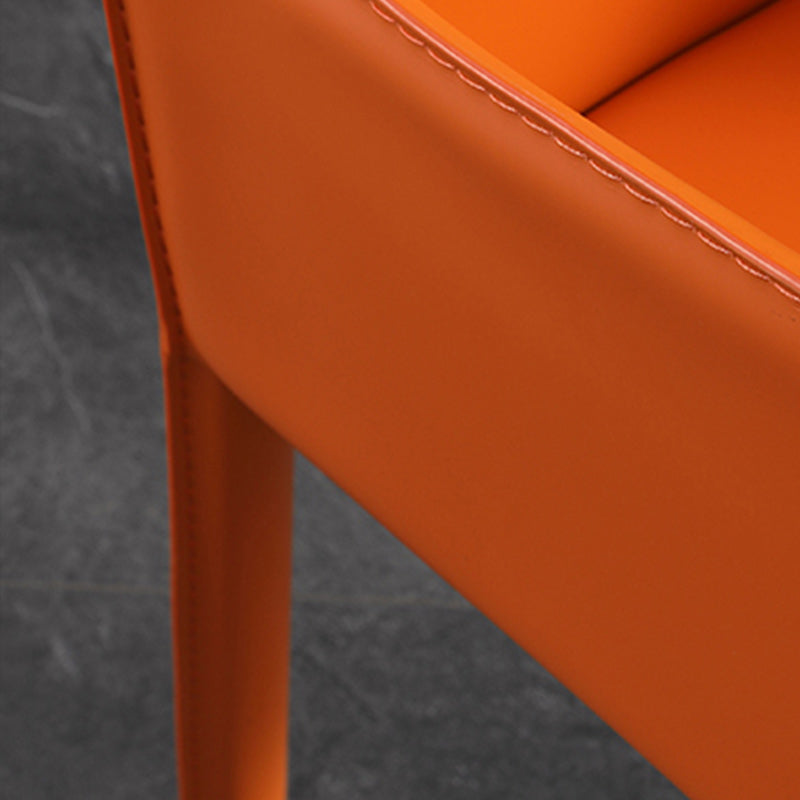 Silla lateral de espalda baja con patas de cuero silla de comedor contemporánea de metal para el hogar