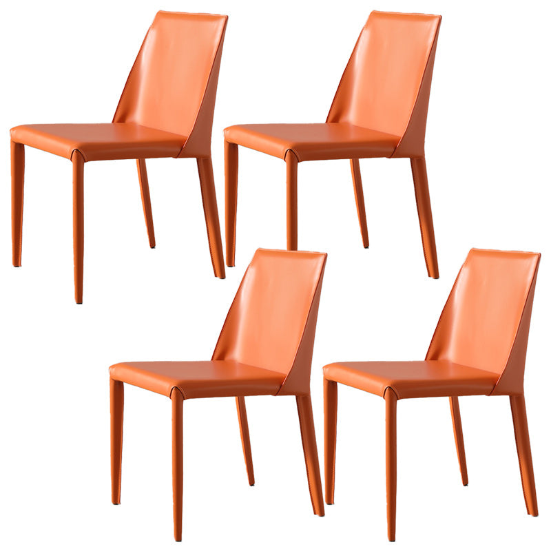 Silla lateral de espalda baja con patas de cuero silla de comedor contemporánea de metal para el hogar