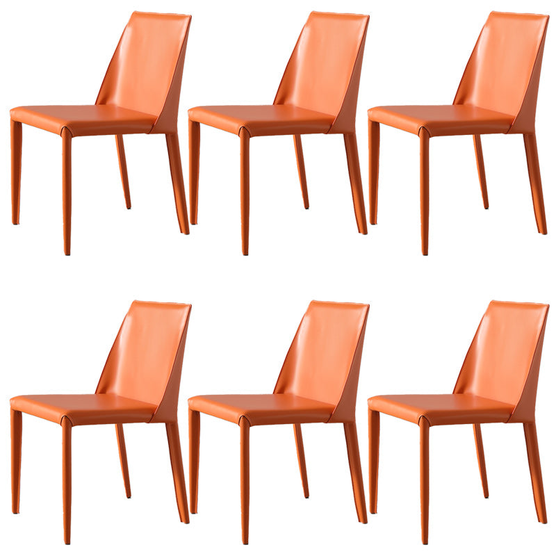 Silla lateral de espalda baja con patas de cuero silla de comedor contemporánea de metal para el hogar