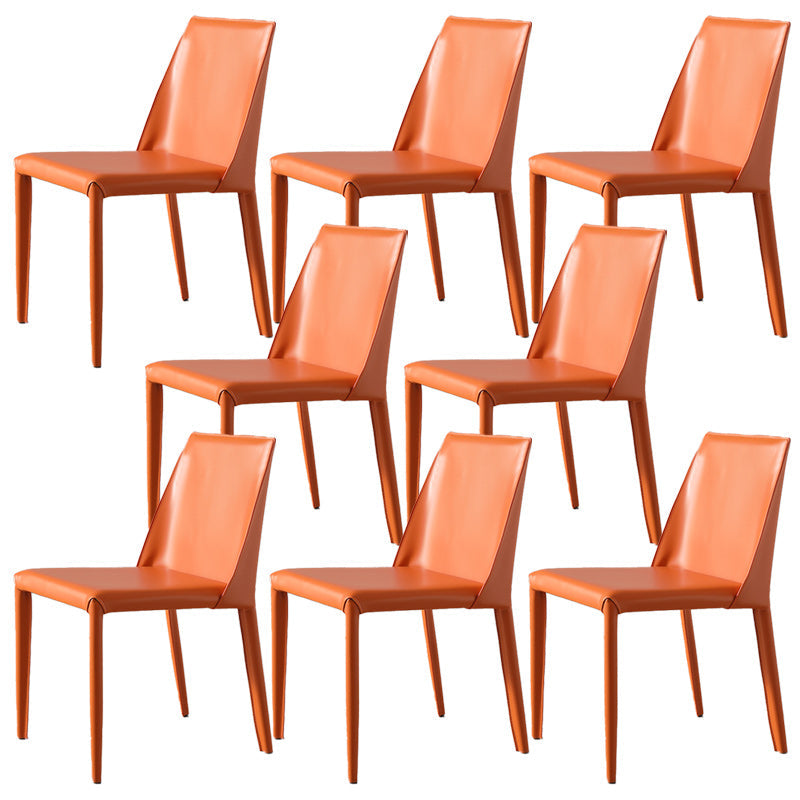 Silla lateral de espalda baja con patas de cuero silla de comedor contemporánea de metal para el hogar