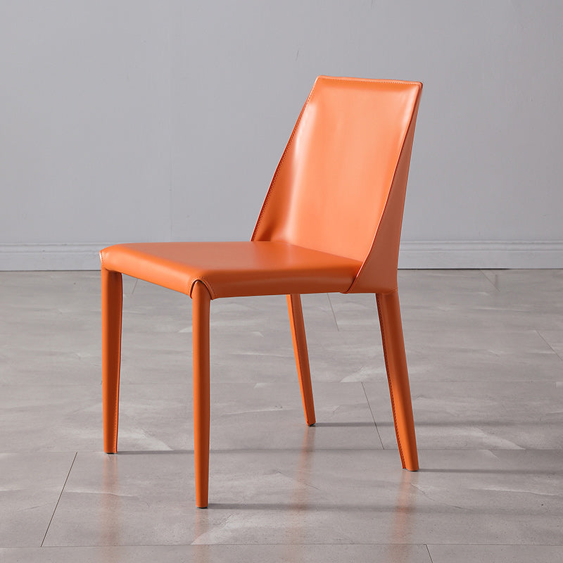 Silla lateral de espalda baja con patas de cuero silla de comedor contemporánea de metal para el hogar