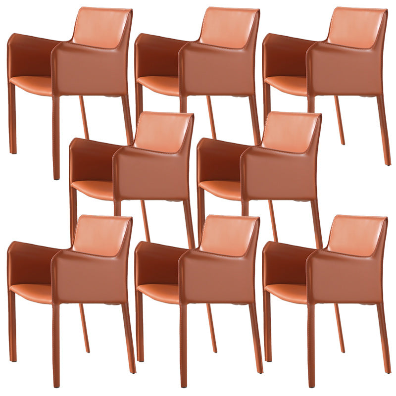 Silla lateral de espalda baja con patas de cuero silla de comedor contemporánea de metal para el hogar