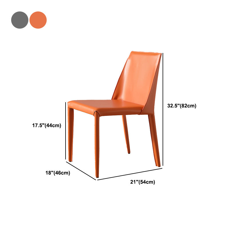 Silla lateral de espalda baja con patas de cuero silla de comedor contemporánea de metal para el hogar