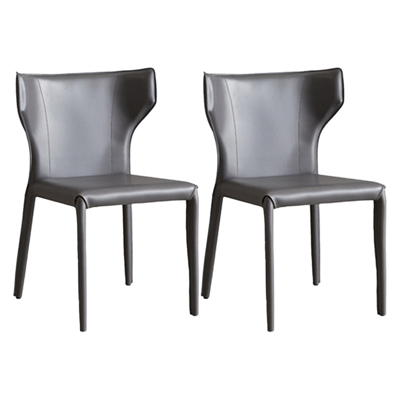 Modern Wingback Dining Chairs Faux Leather Armless Side Chair Dark Gray 2 Piece Set Clearhalo 'Dining Chairs' 'Dining Tables & Seating' 'dining_chair' 'furn' 'furn_dining_chair' 'Furniture' 'Kitchen & Dining Furniture' 5923506