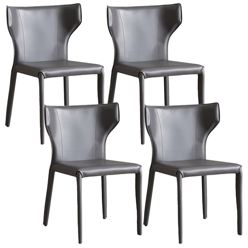 Modern Wingback Dining Chairs Faux Leather Armless Side Chair Dark Gray 4 Piece Set Clearhalo 'Dining Chairs' 'Dining Tables & Seating' 'dining_chair' 'furn' 'furn_dining_chair' 'Furniture' 'Kitchen & Dining Furniture' 5923509