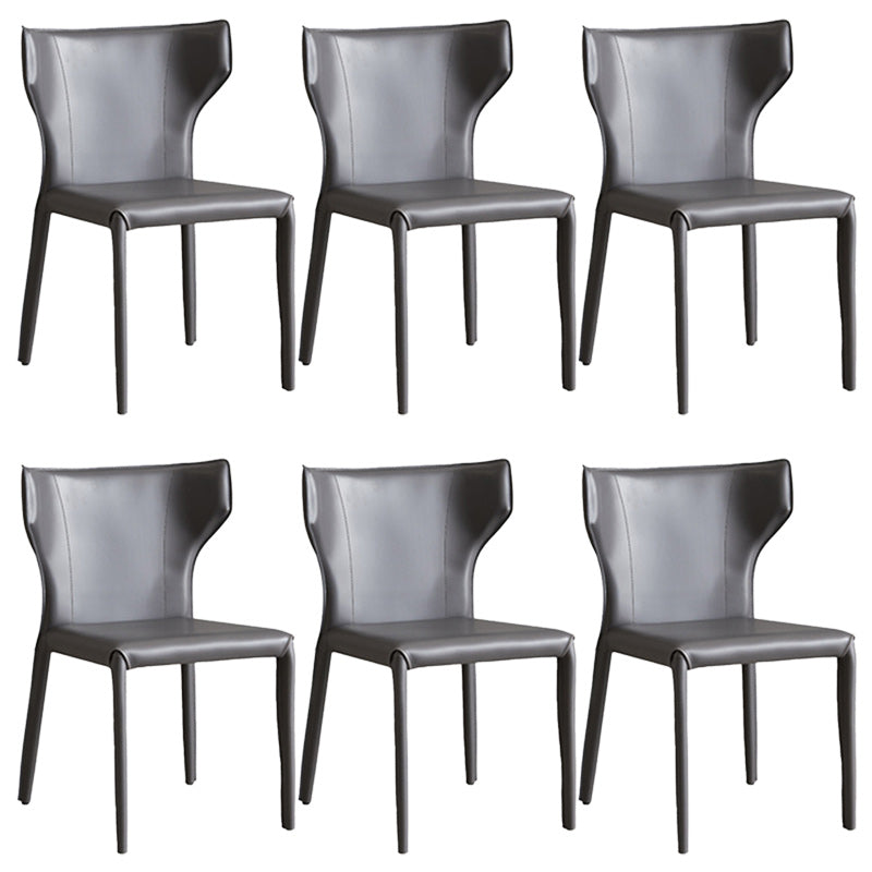 Modern Wingback Dining Chairs Faux Leather Armless Side Chair Dark Gray 6 Piece Set Clearhalo 'Dining Chairs' 'Dining Tables & Seating' 'dining_chair' 'furn' 'furn_dining_chair' 'Furniture' 'Kitchen & Dining Furniture' 5923510