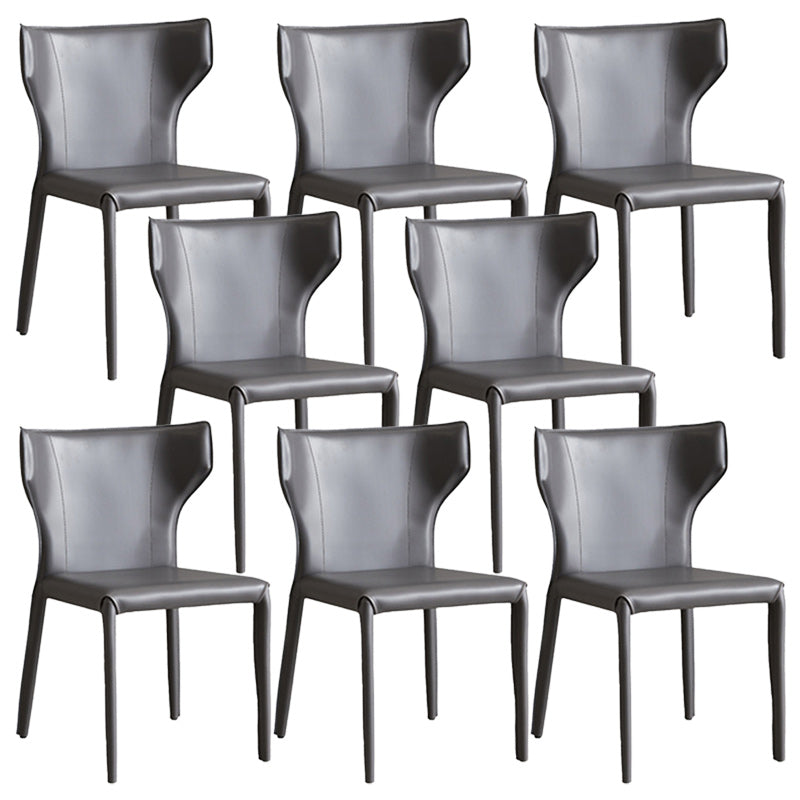 Modern Wingback Dining Chairs Faux Leather Armless Side Chair Dark Gray 8 Piece Set Clearhalo 'Dining Chairs' 'Dining Tables & Seating' 'dining_chair' 'furn' 'furn_dining_chair' 'Furniture' 'Kitchen & Dining Furniture' 5923513