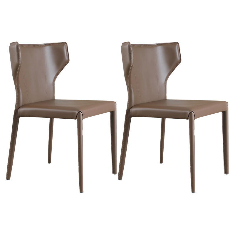Modern Wingback Dining Chairs Faux Leather Armless Side Chair Brown 2 Piece Set Clearhalo 'Dining Chairs' 'Dining Tables & Seating' 'dining_chair' 'furn' 'furn_dining_chair' 'Furniture' 'Kitchen & Dining Furniture' 5923516