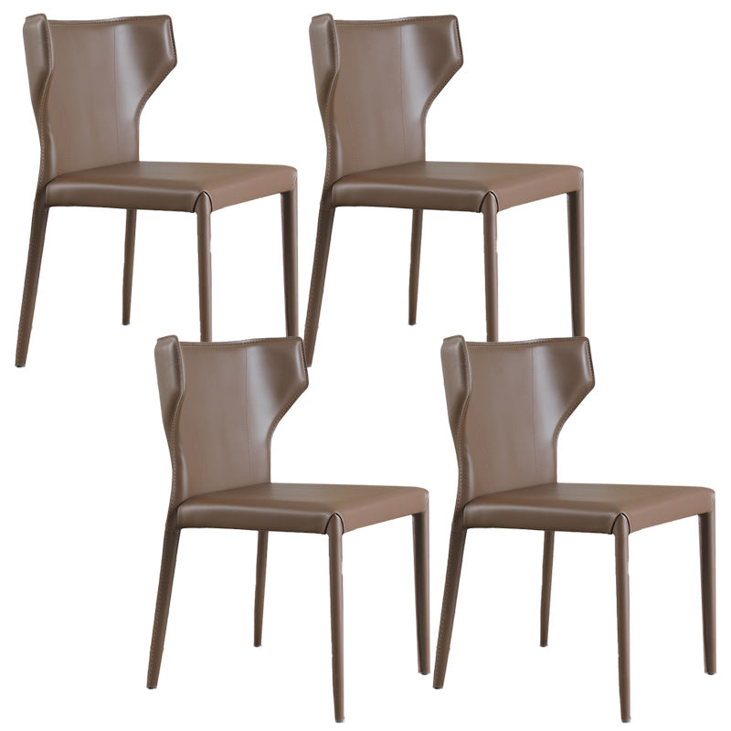 Modern Wingback Dining Chairs Faux Leather Armless Side Chair Brown 4 Piece Set Clearhalo 'Dining Chairs' 'Dining Tables & Seating' 'dining_chair' 'furn' 'furn_dining_chair' 'Furniture' 'Kitchen & Dining Furniture' 5923518
