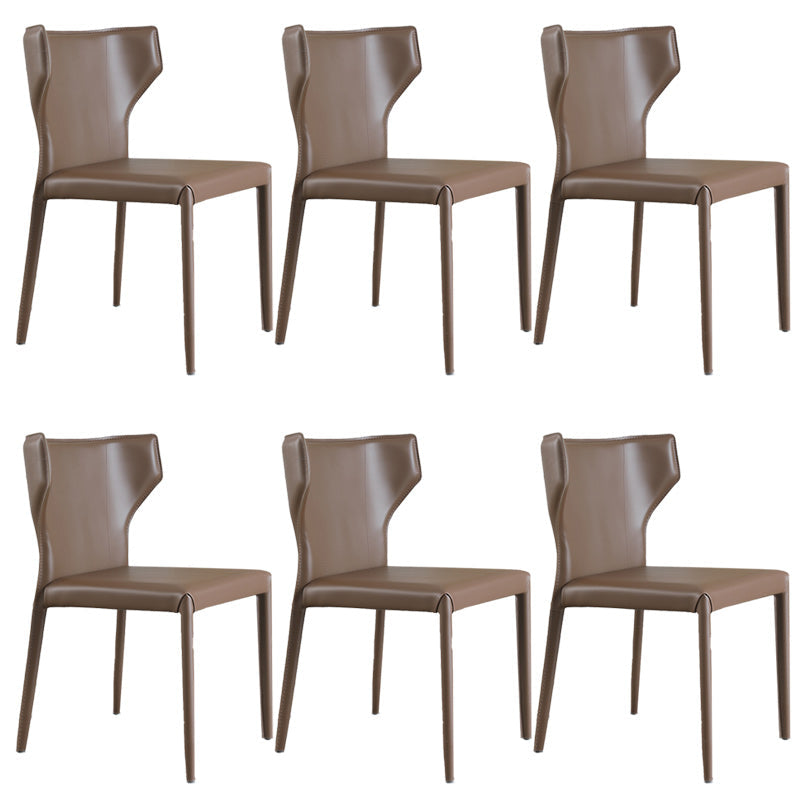 Modern Wingback Dining Chairs Faux Leather Armless Side Chair Brown 6 Piece Set Clearhalo 'Dining Chairs' 'Dining Tables & Seating' 'dining_chair' 'furn' 'furn_dining_chair' 'Furniture' 'Kitchen & Dining Furniture' 5923519