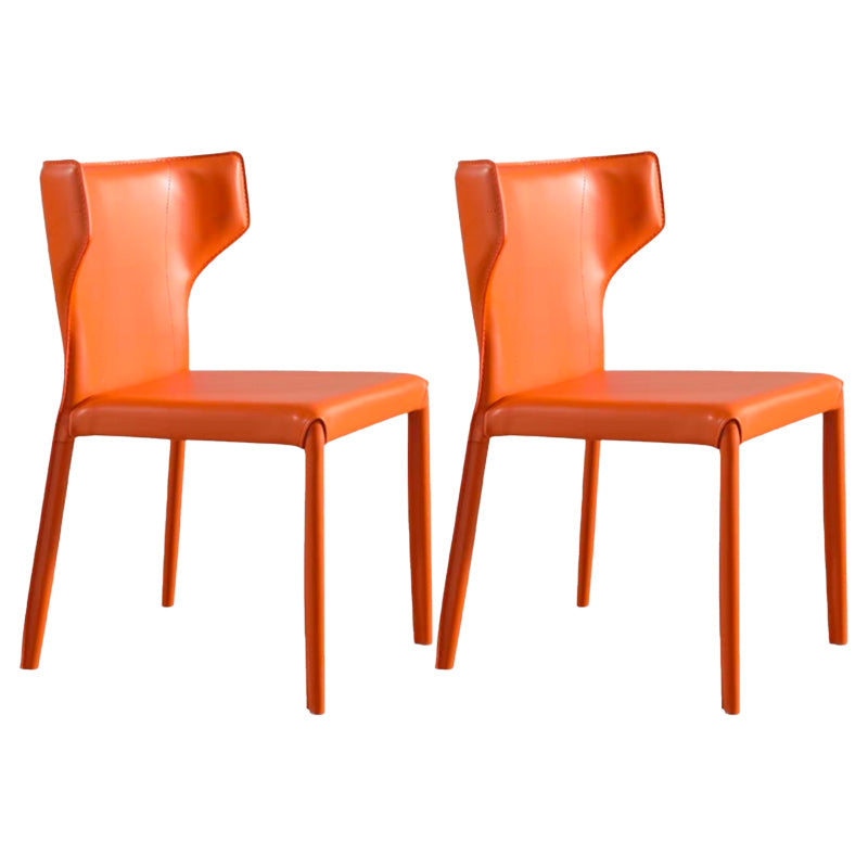 Modern Wingback Dining Chairs Faux Leather Armless Side Chair Orange 2 Piece Set Clearhalo 'Dining Chairs' 'Dining Tables & Seating' 'dining_chair' 'furn' 'furn_dining_chair' 'Furniture' 'Kitchen & Dining Furniture' 5923534