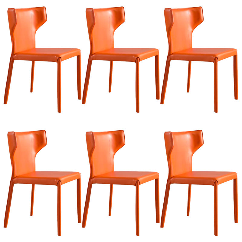 Modern Wingback Dining Chairs Faux Leather Armless Side Chair Orange 6 Piece Set Clearhalo 'Dining Chairs' 'Dining Tables & Seating' 'dining_chair' 'furn' 'furn_dining_chair' 'Furniture' 'Kitchen & Dining Furniture' 5923536