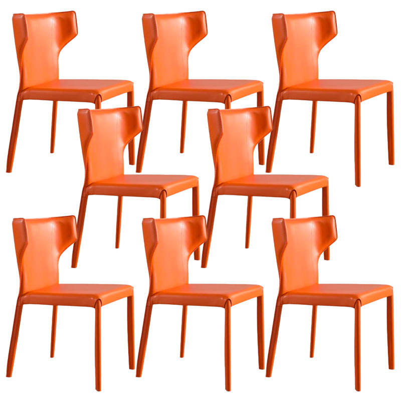 Modern Wingback Dining Chairs Faux Leather Armless Side Chair Orange 8 Piece Set Clearhalo 'Dining Chairs' 'Dining Tables & Seating' 'dining_chair' 'furn' 'furn_dining_chair' 'Furniture' 'Kitchen & Dining Furniture' 5923537
