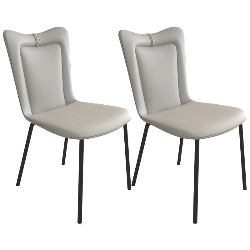 Black Iron Legs Dining Chairs Modern Faux Leather Armless Side Chair Light Gray 2 Piece Set Clearhalo 'Dining Chairs' 'Dining Tables & Seating' 'dining_chair' 'furn' 'furn_dining_chair' 'Furniture' 'Kitchen & Dining Furniture' 5923756