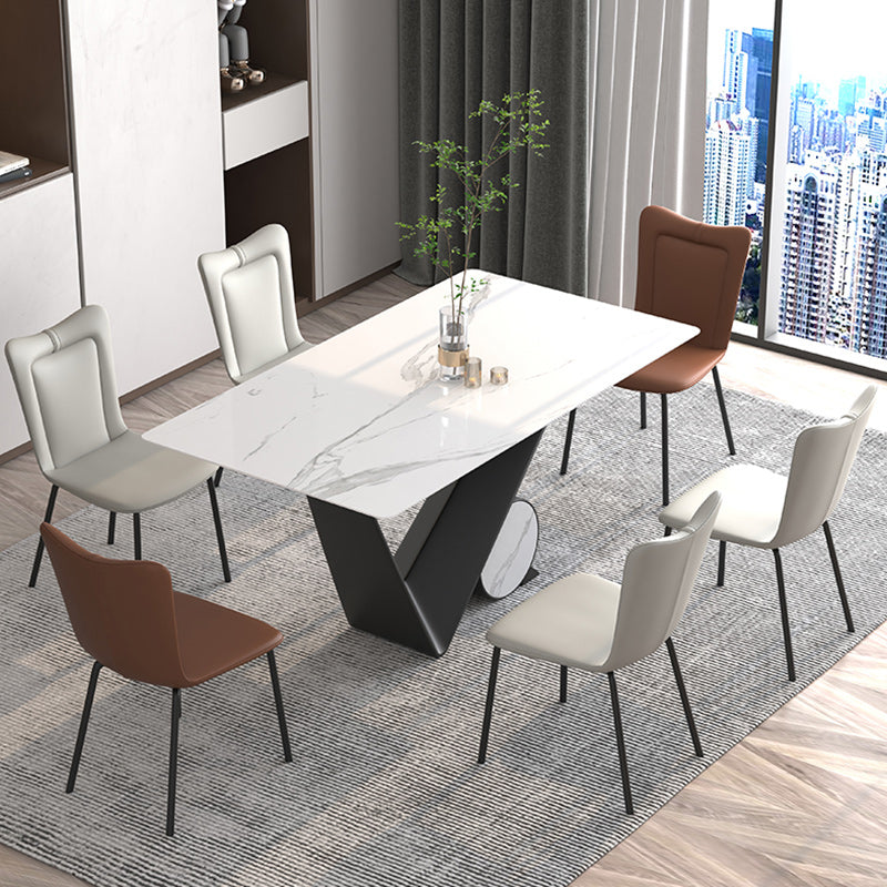 Black Iron Legs Dining Chairs Modern Faux Leather Armless Side Chair Clearhalo 'Dining Chairs' 'Dining Tables & Seating' 'dining_chair' 'furn' 'furn_dining_chair' 'Furniture' 'Kitchen & Dining Furniture' 5923759