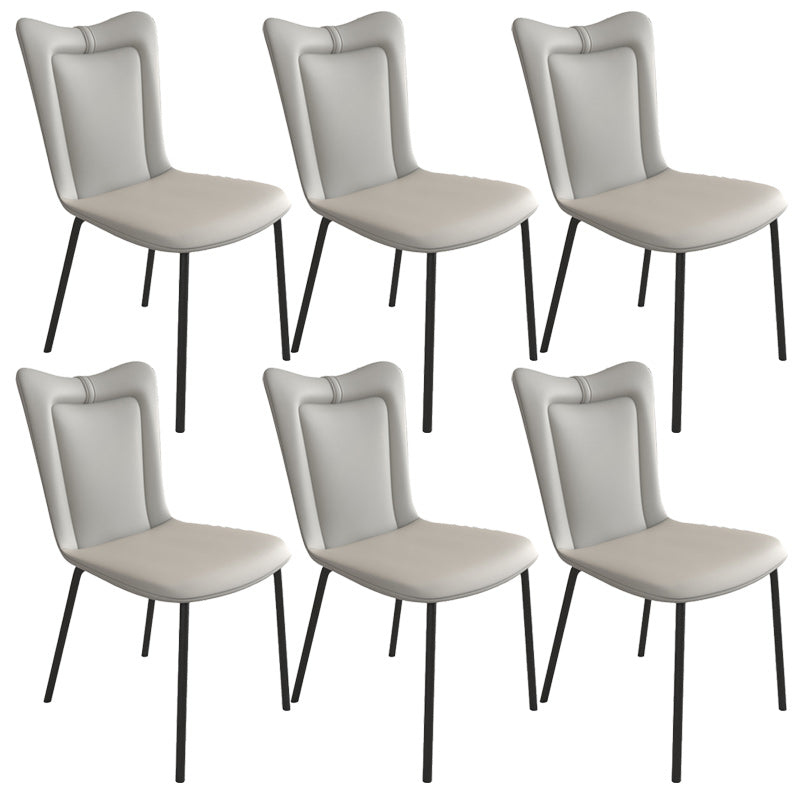 Black Iron Legs Dining Chairs Modern Faux Leather Armless Side Chair Light Gray 6 Piece Set Clearhalo 'Dining Chairs' 'Dining Tables & Seating' 'dining_chair' 'furn' 'furn_dining_chair' 'Furniture' 'Kitchen & Dining Furniture' 5923760