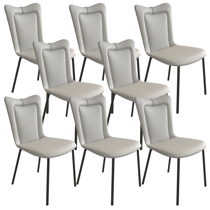 Black Iron Legs Dining Chairs Modern Faux Leather Armless Side Chair Light Gray 8 Piece Set Clearhalo 'Dining Chairs' 'Dining Tables & Seating' 'dining_chair' 'furn' 'furn_dining_chair' 'Furniture' 'Kitchen & Dining Furniture' 5923761